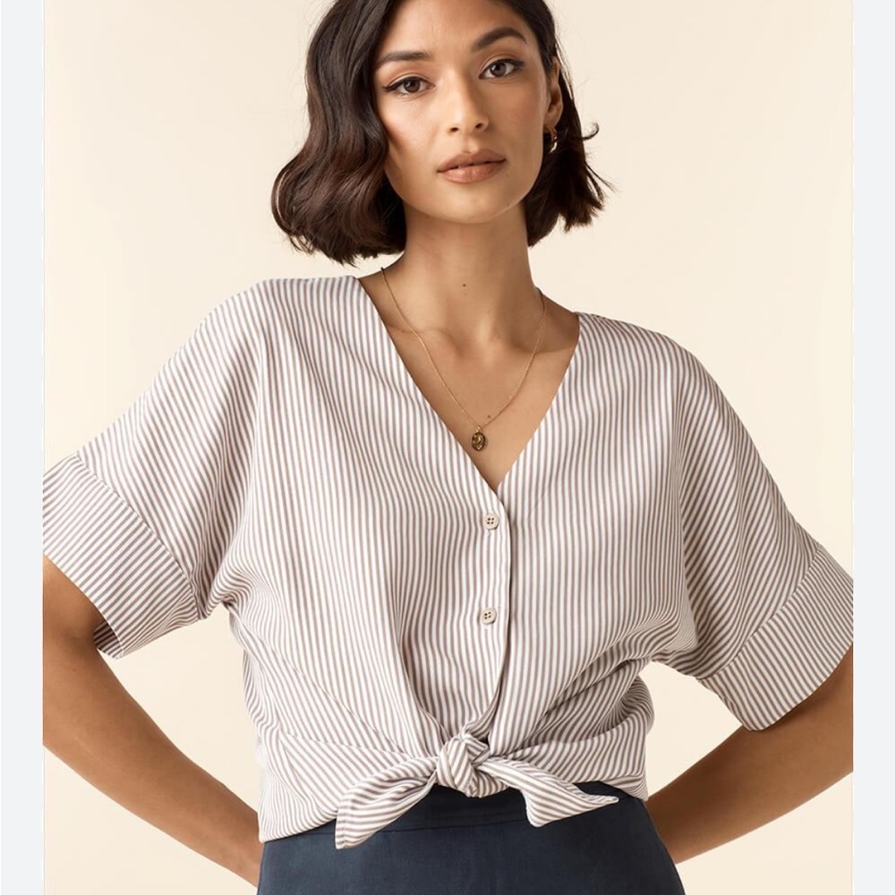 Vetta Girlfriend Shirt in Taupe Stripe XS